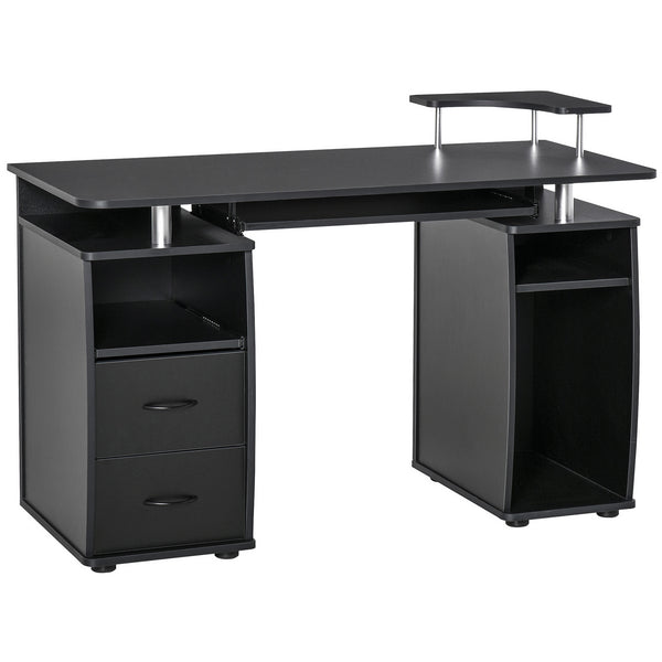 Bureau d'ordinateur avec plateau pour clavier et tiroirs, noir