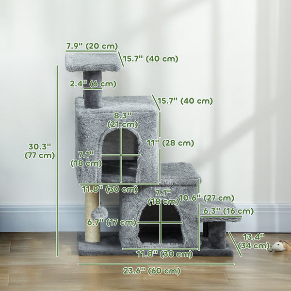 4-Step Pet Stairs with Scratching Posts, Grey