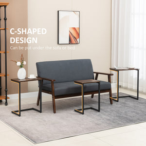 Lot de 3 tables d'appoint gigognes en forme de C avec cadre en acier, marron rustique