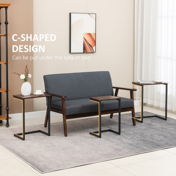 Lot de 3 tables d'appoint gigognes en forme de C avec cadre en acier, marron rustique