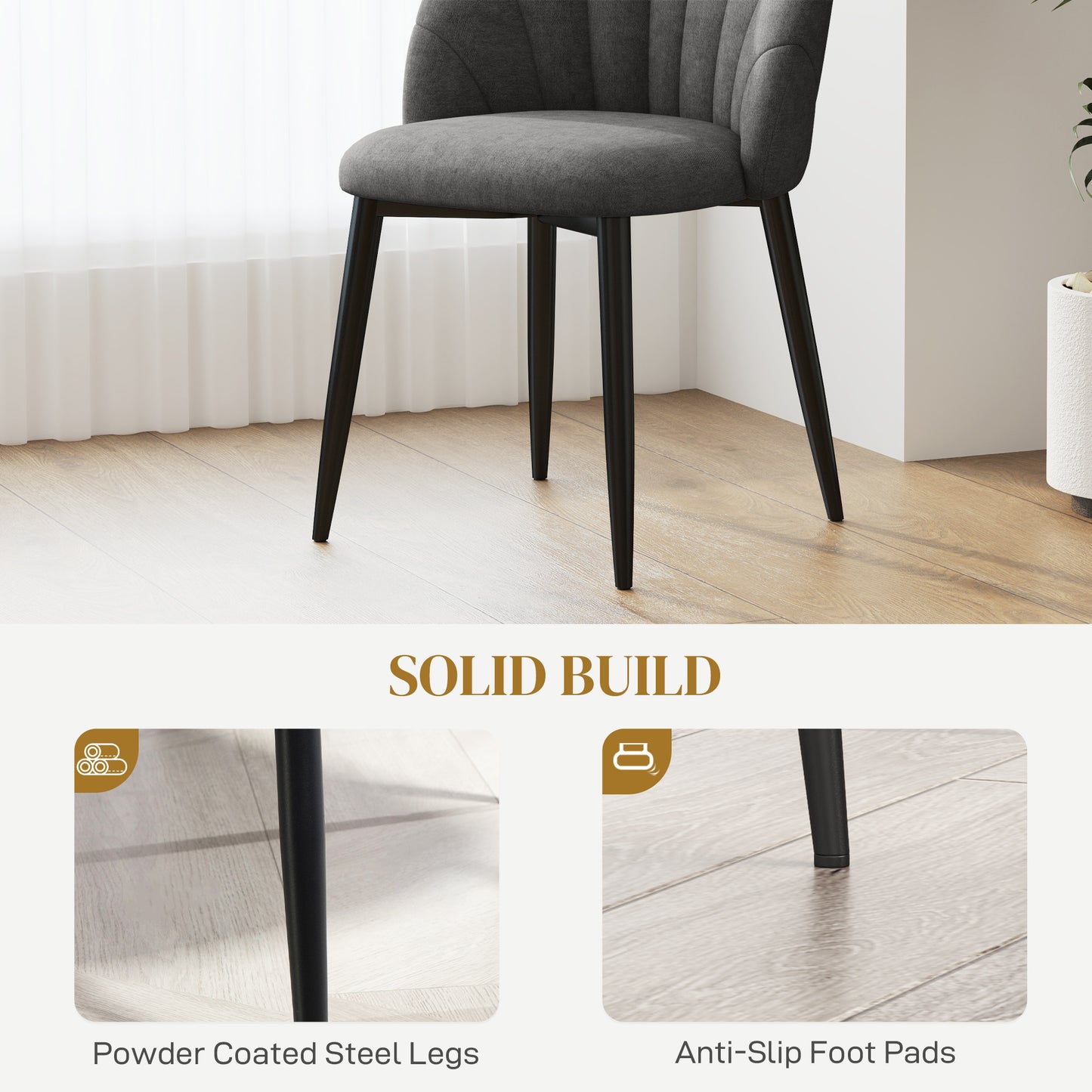 Lot de 4 chaises de salle à manger modernes rembourrées avec pieds en métal, gris foncé
