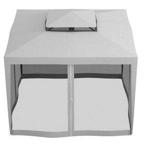 Tente de réception 10 x 10 avec moustiquaire et toit à double niveau, gris clair