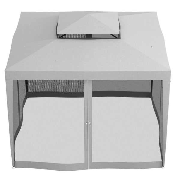 Tente de réception 10 x 10 avec moustiquaire et toit à double niveau, gris clair