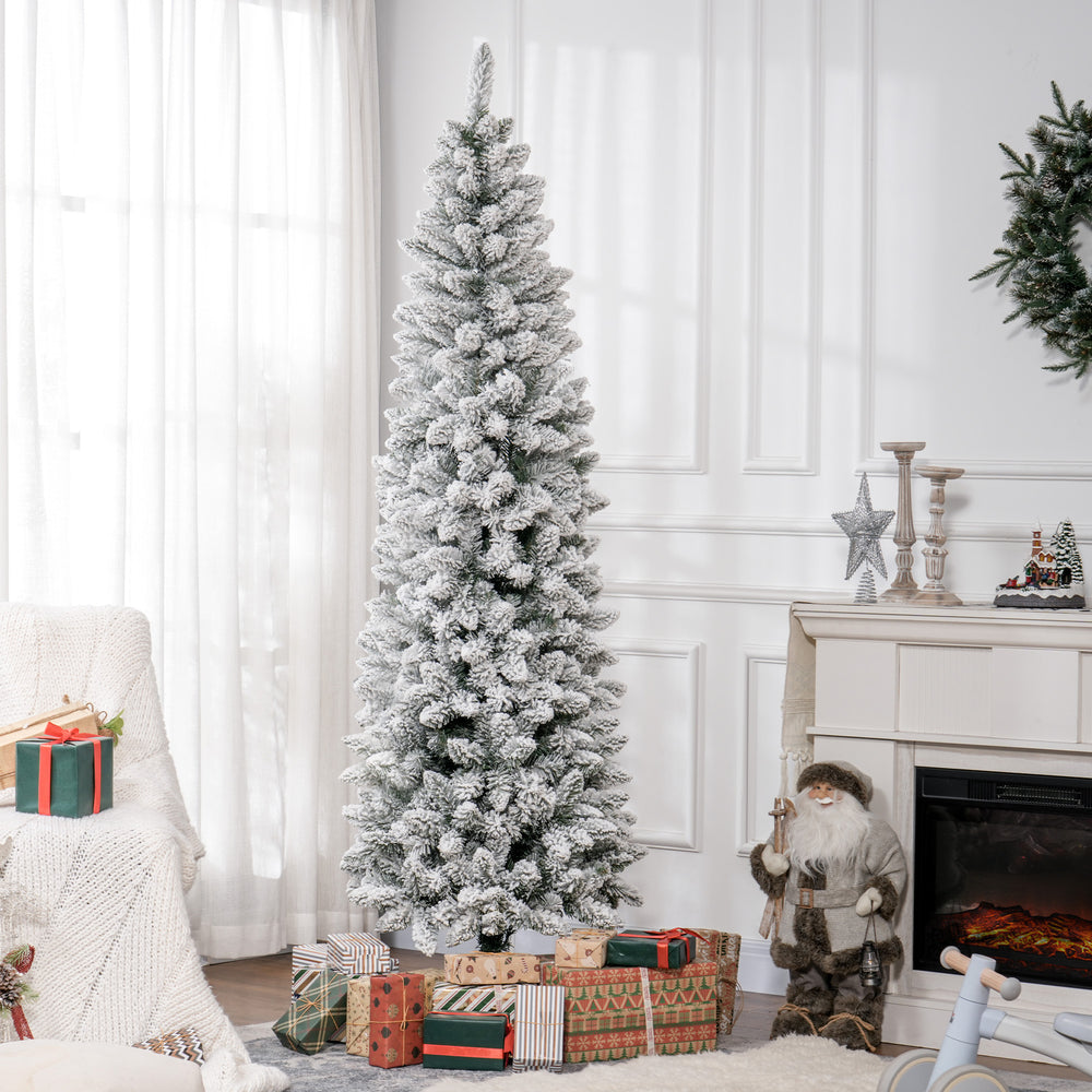 Sapin de Noël crayon de 7 pieds givré avec 687 branches et base en métal