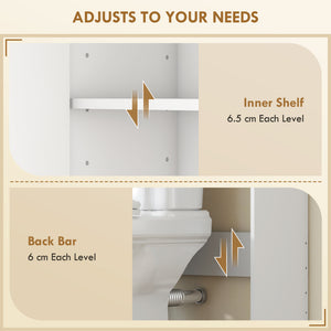 Storage unit to be installed above the toilet, adjustable shelf, bathroom storage cabinet, white and oak