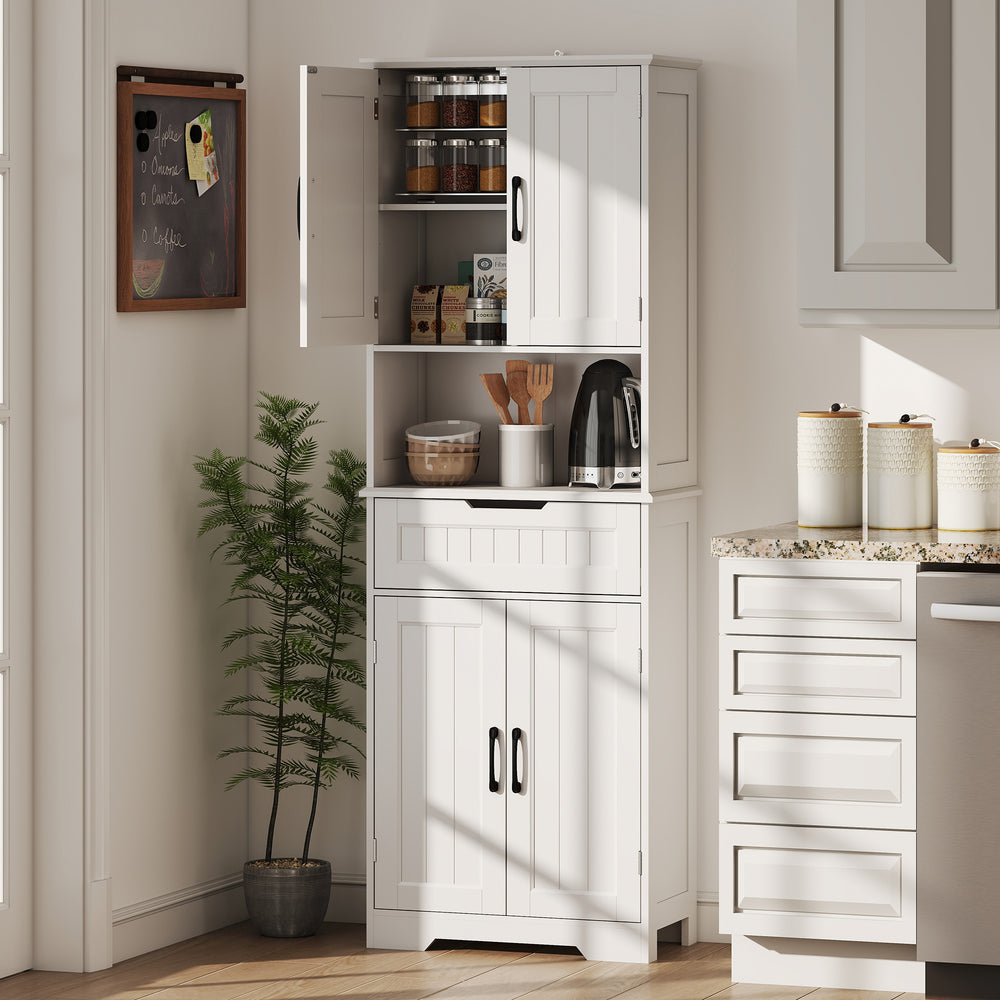Buffet de cuisineavec petit comptoir ouvert, 4 portes, tiroir, blanc