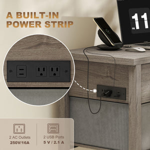 Table basse relevable et extensible avec prises électriques, ports USB et 5 espaces de rangement – Gris foncé