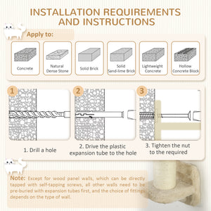 Wall-mounted cat tree with scratching post, ladder, perches and cloud-shaped shelves, beige
