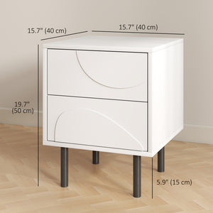 Ensemble de 2 tables de chevet moderne avec tiroirs à ouverture par pression et pieds en acier, blanc