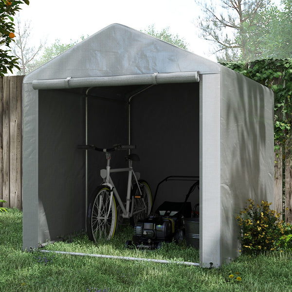 Abri portable avec structure en acier galvanisé et grande porte, gris clair