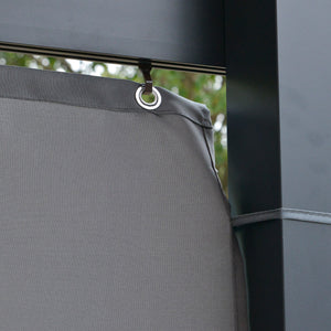 Pergola à toit rigide 10' x 13' avec toit en polycarbonate et rideaux, gris