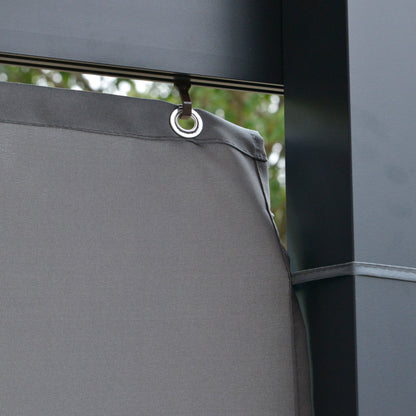 Pergola à toit rigide 10' x 13' avec toit en polycarbonate et rideaux, gris
