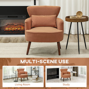 Fauteuil d'appoint moderne rembourré avec pieds en bois massif, orange
