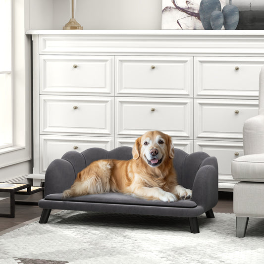 Canapé pour chien avec coussin amovible et pieds en bois pour chiens de taille moyenne et grande, gris foncé