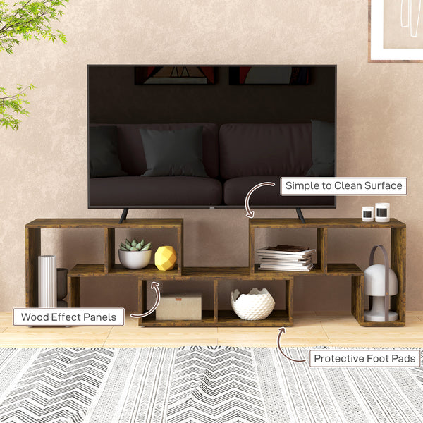 Meuble TV modulable 3 pièces avec 6 compartiments pour téléviseur jusqu’à 75 po – Brun rustique