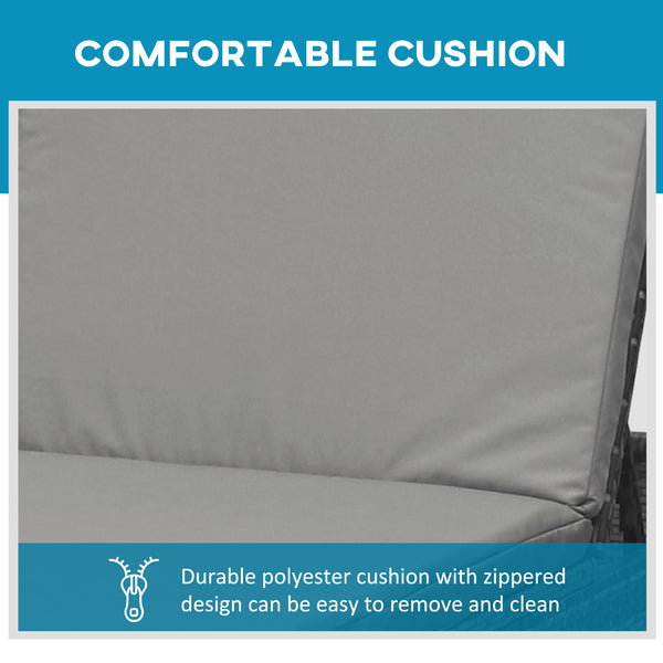 Chaise longue de patio avec dossier réglable sur 5 niveaux et coussin, gris mélangé