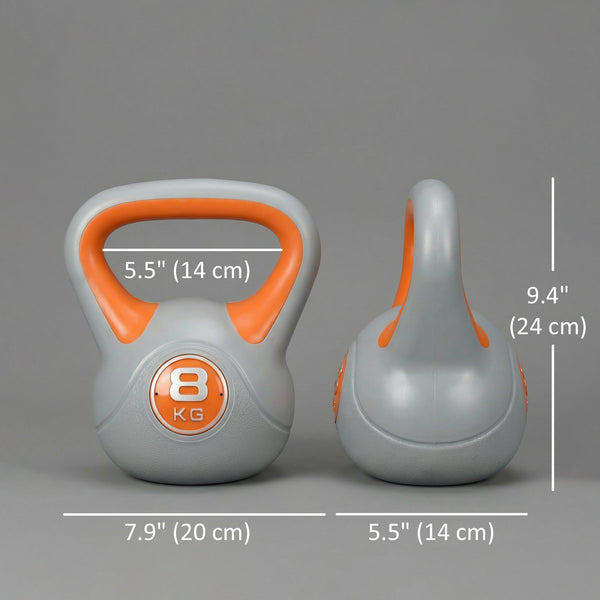 Kettlebell de 18 lb avec poignée large et base stable – Orange et gris