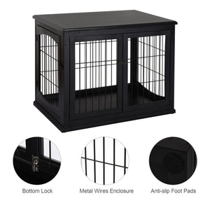 Cage pour chien en bois de 26 pouces avec double porte, noire