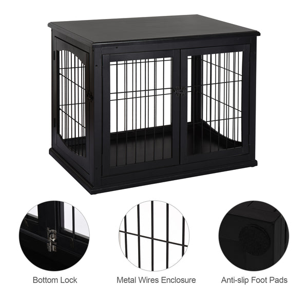 Cage pour chien en bois de 26 pouces avec double porte, noire