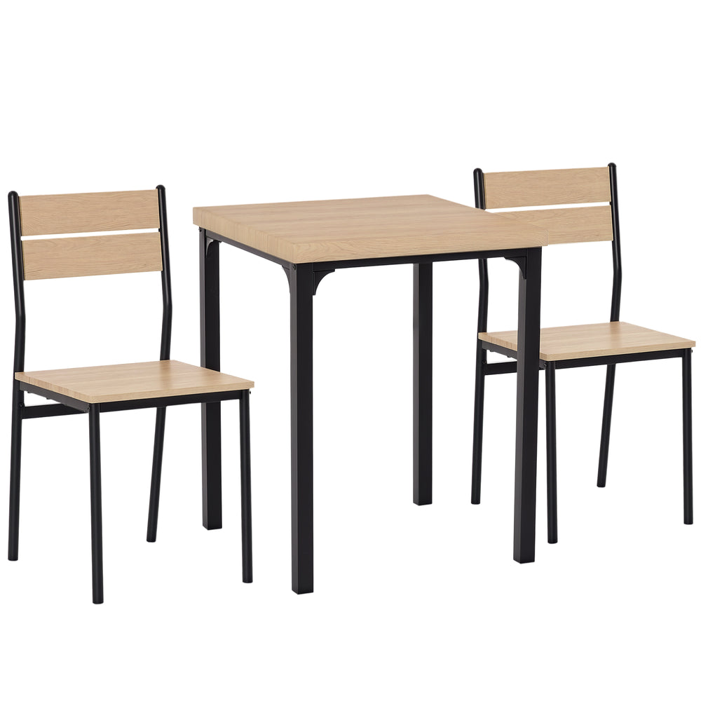3-piece table and chairs set with metal legs, in natural wood.