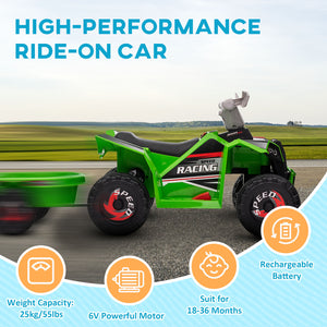 6V ATV with rear trailer, green