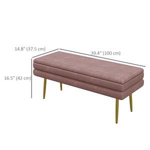 Pouf de rangement en velours avec pieds en acier, rose