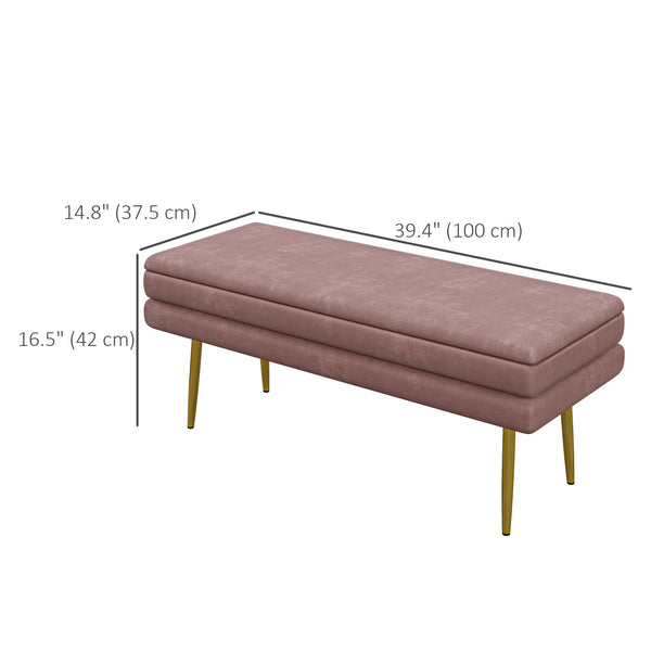 Pouf de rangement en velours avec pieds en acier, rose