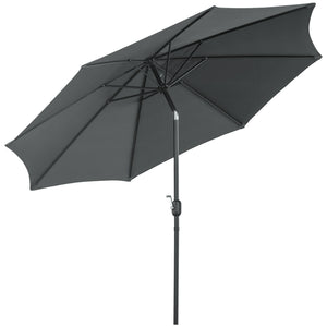 Parasol rond de 9,7 pieds avec manivelle et inclinaison, gris