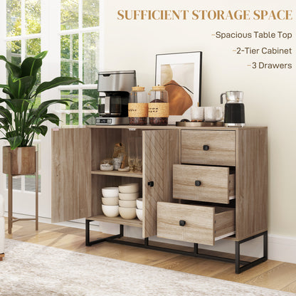 Buffet moderne, 108 cm, étagères réglables et 3 tiroirs, meuble bar à café avec 2 portes, chêne