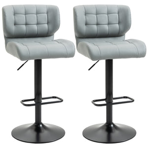 Set of 2 swivel bar stools in faux leather, grey