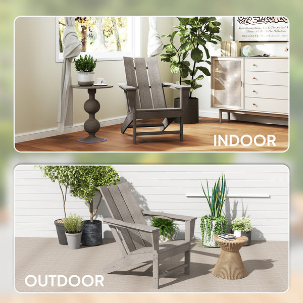 Chaise Adirondack en plastique avec dossier haut et larges accoudoirs, gris foncé