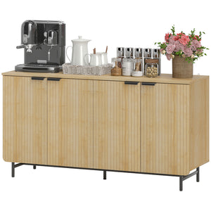 Meuble buffet cannelé avec étagères réglables, 5 pieds en métal pour cuisine et salon, bois naturel