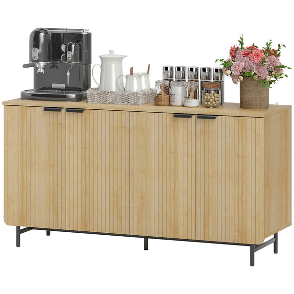 Meuble buffet cannelé avec étagères réglables, 5 pieds en métal pour cuisine et salon, bois naturel