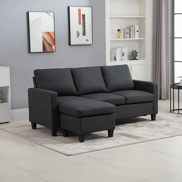 Canapé sectionnel moderne avec pouf, gris foncé