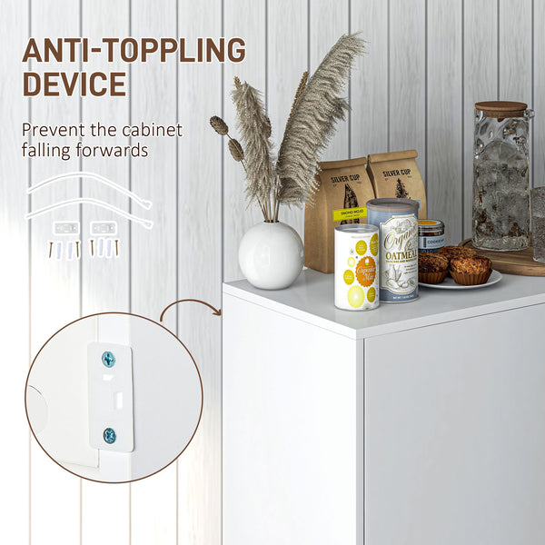 Buffet de cuisine moderne avec coin café, ouverture par simple pression et 2 tiroirs pour salon, blanc