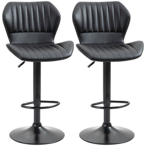 Lot de 2 tabourets pivotants et réglables en cuir PU avec base chromée et repose-pieds, noir