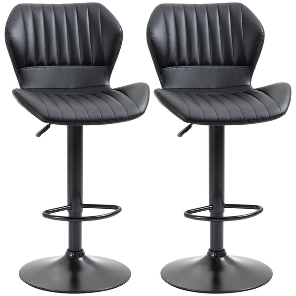 Lot de 2 tabourets pivotants et réglables en cuir PU avec base chromée et repose-pieds, noir