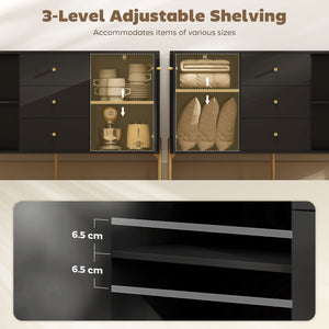 Buffet de rangement moderne avec 3 tiroirs à fermeture douce et 2 étagères, Noir