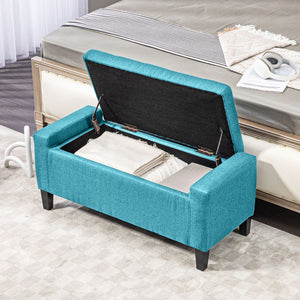 Banc ottoman de rangement rembourré en lin avec motif capitonné, vert