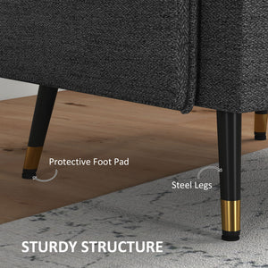 Fauteuil d'appoint moderne rembourré avec dossier capitonné et pieds en acier, gris foncé