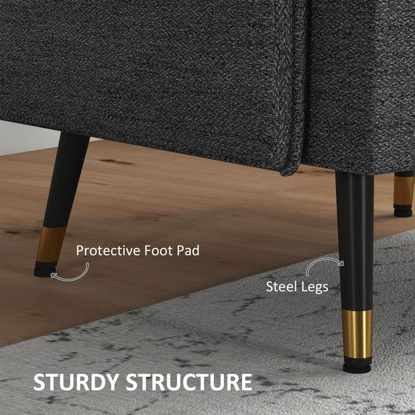 Fauteuil d'appoint moderne rembourré avec dossier capitonné et pieds en acier, gris foncé