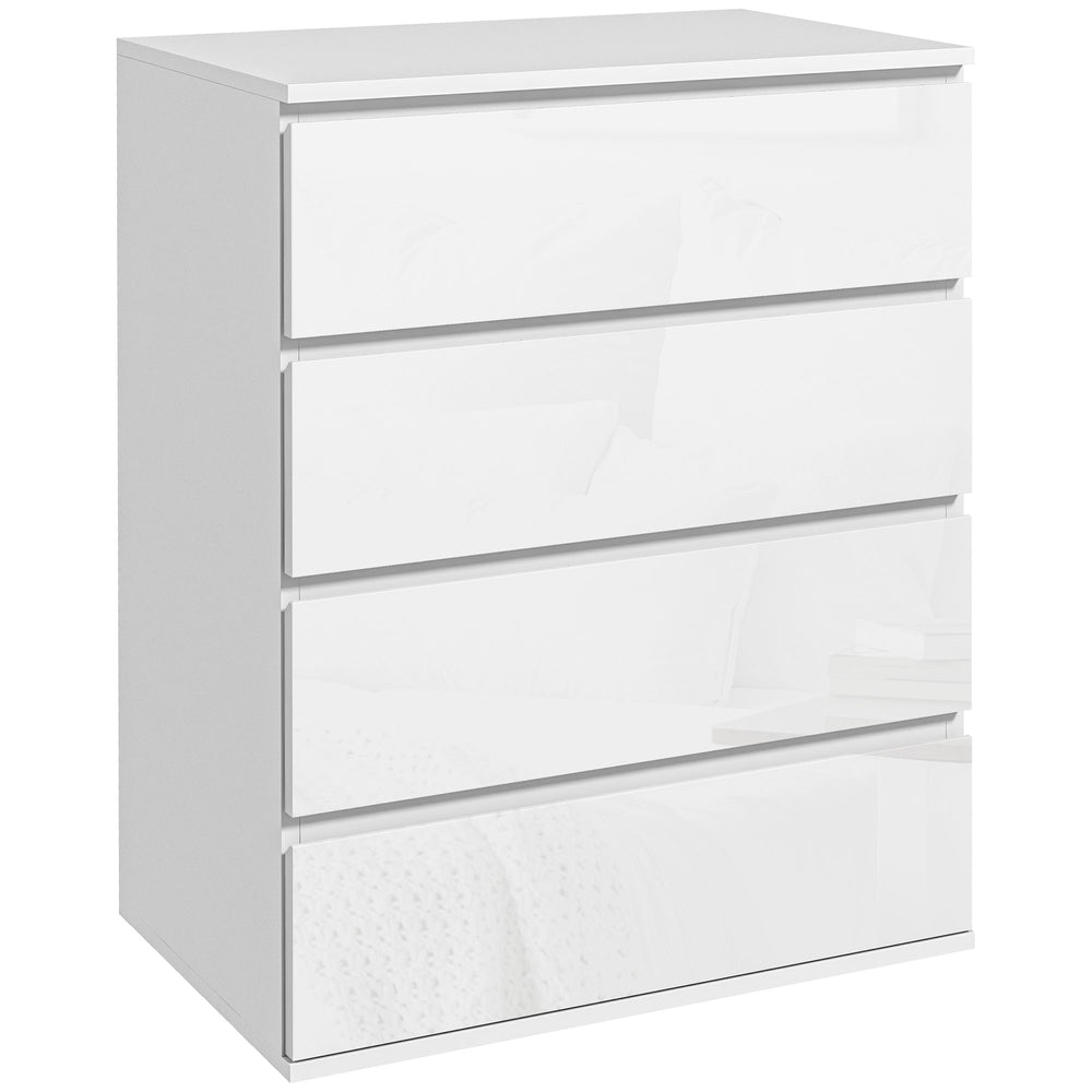 Commode 4 tiroirs, finition brillante, avec glissières métalliques et poignées rainurées, blanc