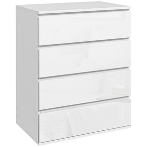 Commode 4 tiroirs, finition brillante, avec glissières métalliques et poignées rainurées, blanc