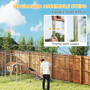 Outdoor Dog Kennel with Two Rooms, Waterproof UV-Resistant Cover, Escape-Proof Lock, 19.7' x 7.5' x 7.5'