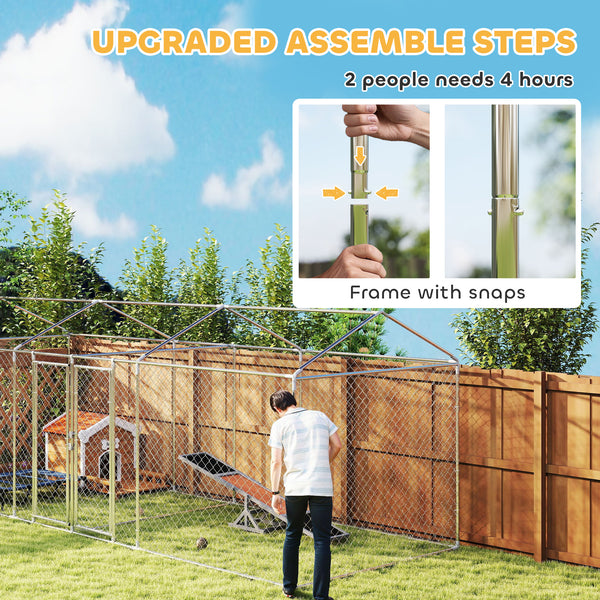 Outdoor Dog Kennel with Two Rooms, Waterproof UV-Resistant Cover, Escape-Proof Lock, 19.7' x 7.5' x 7.5'