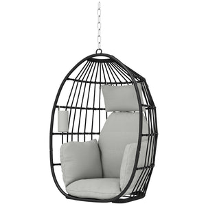 Hanging Egg Chair Without Stand, Foldable Basket Swing Chair with Head Pillow, Soft Cushion and Cup Holder, Dark Grey