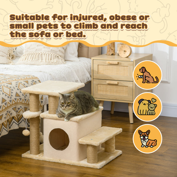 Escalier pour chat avec griffoirs et jouet balle, beige