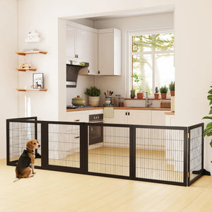 Barrière pour animaux de compagnie en bois autoportante, noire