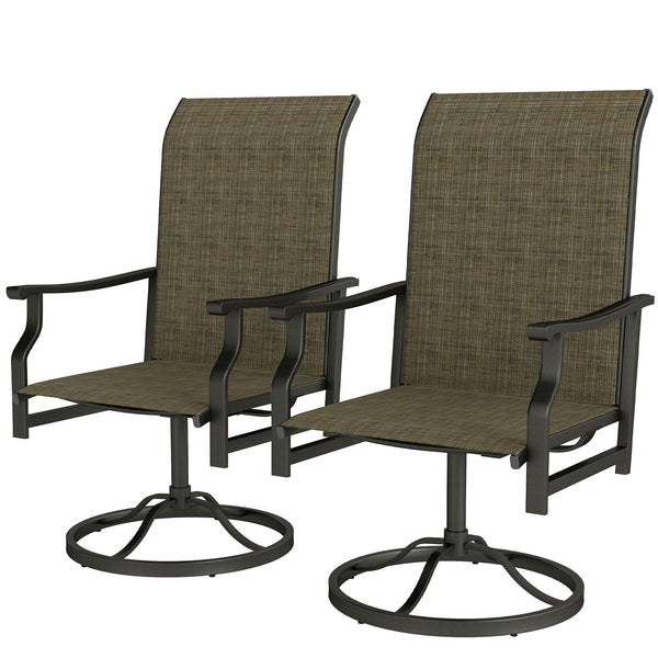 Ensemble de 2 chaises pivotantes d'extérieur avec dossier haut, marron