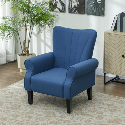 Fauteuil d'appoint moderne en tissu HOMCOM avec pieds en bois pour salon, chambre et bureau, bleu foncé